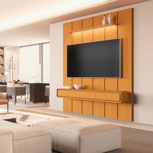 Home Painel Suspenso 180cm Para TV 75¨ Gavetas LED Liv 1.8 EDN Cedro