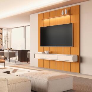 Home Painel Suspenso 180cm Para TV 75¨ Gavetas LED Liv 1.8 EDN Cedro/Off White