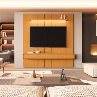 Home Painel Suspenso 220cm Para TV 85¨ Gavetas LED Liv 2.2 EDN Cedro