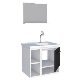 Conjunto Para Banheiro Aço Gabinete e Espelho Lichia 60 Cozimax Branco/Preto