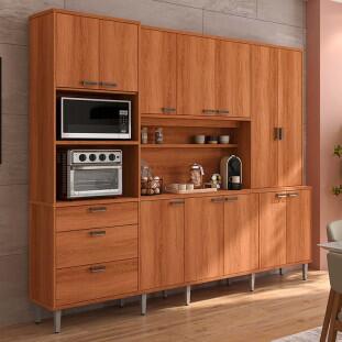 Cozinha Grande Completa 255x220cm 12 Portas 3 Gavetas Pulse 2.6 Lukaliam Jequitiba