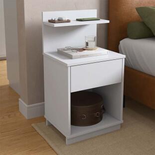 Mesa de Cabeceira 40x74cm com 1 Gaveta e Prateleira Mavie Patrimar Branco