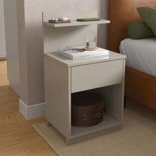 Mesa de Cabeceira 40x74cm com 1 Gaveta e Prateleira Mavie Patrimar Off White