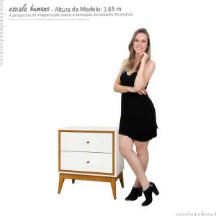 Mesa de Cabeceira 2 Gavetas Bono EAX Móveis Branco/Cedro
