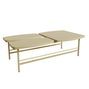 Mesa de Centro Grande Pés de Ferro 110cm Lile Lukaliam Off White/Dourado