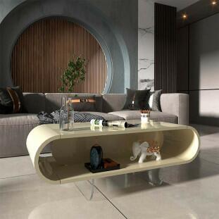 Mesa de Centro Design Exclusivo Nobre Pés de Vidro Gelius Off White