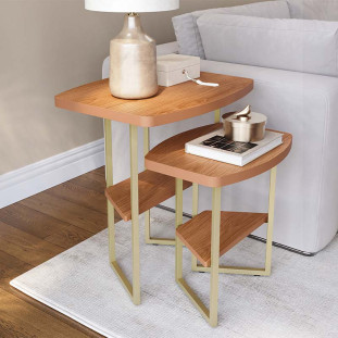 Mesa Lateral Grande Pés de Ferro 50cm Lile Lukaliam Jequitiba/Off White