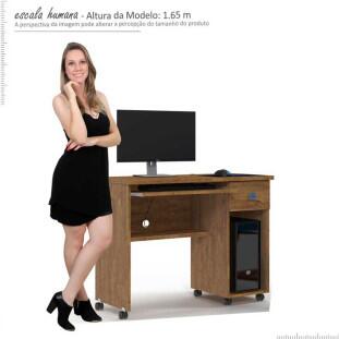 Mesa Para Computador Pequena 90cm Gaveta Vicenza Lukaliam Amêndoa