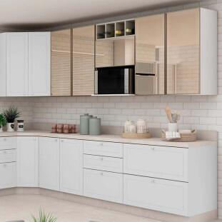 Módulo Armário Aéreo 88x35X34cm 1 Porta Vidro Reflecta Cozinha Modulada Robel Branco