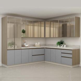 Armário Aéreo Canto Reto 68x100x36 Vidro Reflecta Cozinha Modulada Robel Hanover