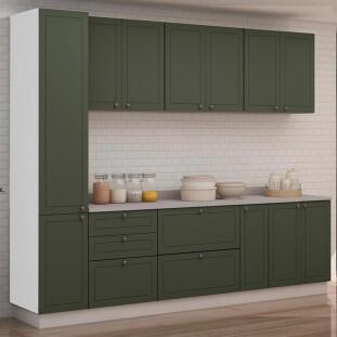 Módulo Paneleiro 208x40x56cm 2 Portas 100% MDF Cozinha Provence Robel Branco/Salvia Matte