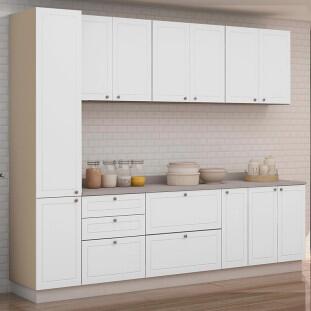 Módulo Paneleiro 208x40x56cm 2 Portas 100% MDF Cozinha Provence Robel Fendi/Branco Matte