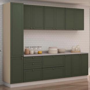 Módulo Paneleiro 208x40x56cm 2 Portas 100% MDF Cozinha Provence Robel Fendi/Salvia Matte