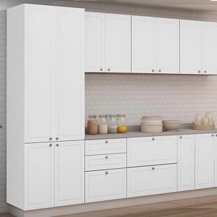 Módulo Paneleiro 208x70x56cm 4 Portas 100% MDF Cozinha Provence Robel Branco/Branco Matte