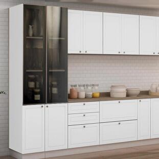 Módulo Paneleiro 208x70x56cm 4P Com Vidro Reflecta Cozinha Provence Robel Branco/Branco Matte