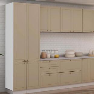 Módulo Paneleiro 208x70x56cm 4 Portas 100% MDF Cozinha Provence Robel Branco/Fendi Matte