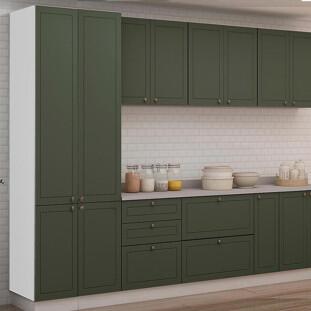 Módulo Paneleiro 208x70x56cm 4 Portas 100% MDF Cozinha Provence Robel Branco/Salvia Matte