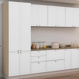 Módulo Paneleiro 208x70x56cm 4 Portas 100% MDF Cozinha Provence Robel Fendi/Branco Matte