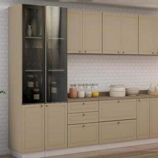 Módulo Paneleiro 208x70x56cm 4P Com Vidro Reflecta Cozinha Provence Robel Fendi/Fendi Matte