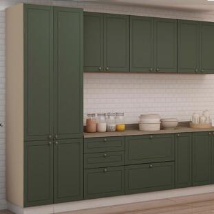 Módulo Paneleiro 208x70x56cm 4 Portas 100% MDF Cozinha Provence Robel Fendi/Salvia Matte