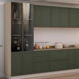 Módulo Paneleiro 208x70x56cm 4P Com Vidro Reflecta Cozinha Provence Robel Fendi/Salvia Matte