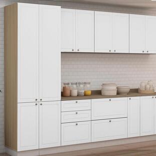 Módulo Paneleiro 208x70x56cm 4 Portas 100% MDF Cozinha Provence Robel Hanover/Branco Matte