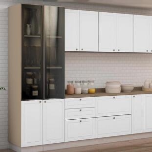 Módulo Paneleiro 208x70x56cm 4P Com Vidro Reflecta Cozinha Provence Robel Hanover/Branco Matte