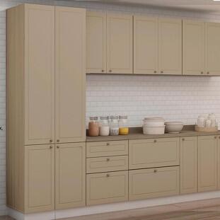 Módulo Paneleiro 208x70x56cm 4 Portas 100% MDF Cozinha Provence Robel Hanover/Fendi Matte