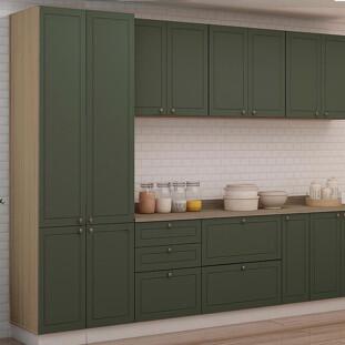 Módulo Paneleiro 208x70x56cm 4 Portas 100% MDF Cozinha Provence Robel Hanover/Salvia Matte