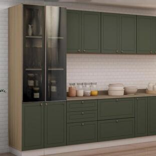 Módulo Paneleiro 208x70x56cm 4P Com Vidro Reflecta Cozinha Provence Robel Hanover/Salvia Matte