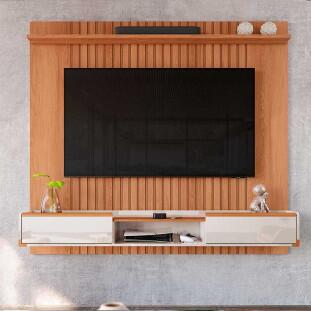 Painel Ripado Suspenso Para TV 70 Polegadas 186cm Atlas Lukaliam Jequitiba/Off White