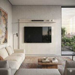 Painel Para TV 75 Polegadas 186x180cm Frisado Atlas Lukaliam Off White