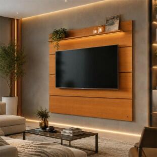 Painel Ripado Moderno Para TV 75¨ Com LED 180cm Bliss EDN 1.8 EDN Cedro