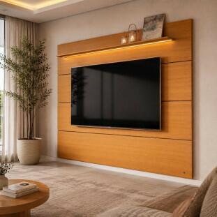 Painel Ripado Moderno Para TV 85¨ Com LED 218cm Bliss EDN 2.2 EDN Cedro