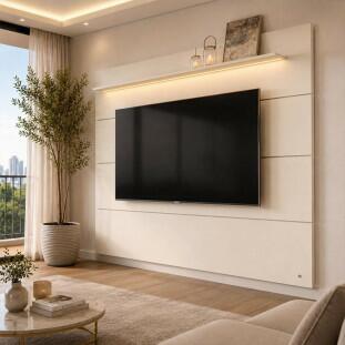 Painel Ripado Moderno Para TV 85¨ Com LED 218cm Bliss EDN 2.2 EDN Off White