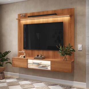 Painel Home para TV 75” com Bancada Évora 180cm Lukaliam Jequitiba/Jequitiba