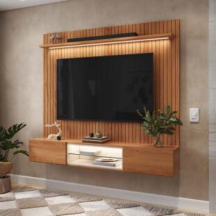 Painel Home para TV 75” com Bancada Évora 180cm Lukaliam Jequitiba 3D/Jequitiba