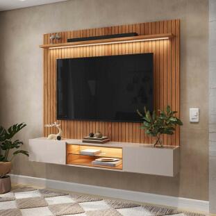 Painel Home para TV 75” com Bancada Évora 180cm Lukaliam Jequitiba 3D/Off White