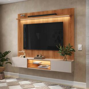 Painel Home para TV 75” com Bancada Évora 180cm Lukaliam Jequitiba/Off White