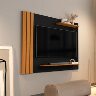 Painel Ripado Pequeno Para TV 42¨ 105cm Laus EDN Preto/Cedro