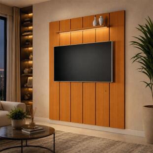 Painel Ripado Moderno Para TV 75¨ Com LED 180cm Lumi 1.8 EDN Cedro