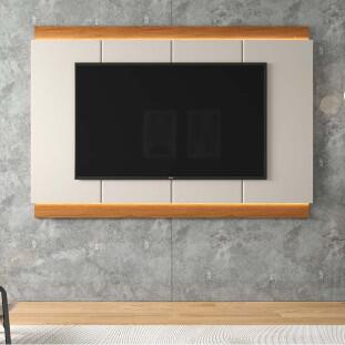 Painel Para TV até 75" Com Led Duplo 180cm Marrocos Lukaliam Off White/Jequitiba