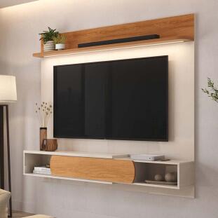 Painel Para TV 65 Polegadas Com LED 160cm Denver Lukaliam Off White/Jequitiba