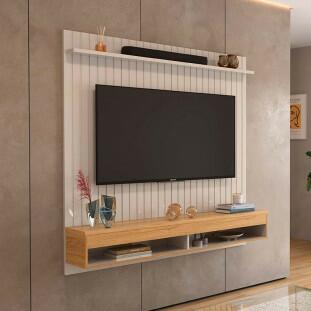 Painel Ripado Para TV 65 Polegadas 160cm Detroit Lukaliam Off White/Freijo