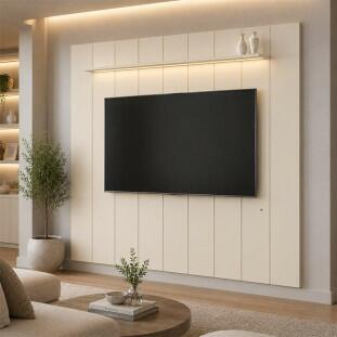 Painel Ripado Moderno Para TV 85¨ Com LED 280cm Lumi 2.8 EDN Off White