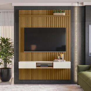 Painel Ripado 153cm Para TV 65 Polegadas Bless 1.6 Lukaliam Freijo/Off White