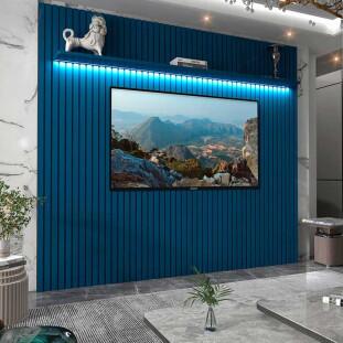 Painel Ripado 230x250 Com LED Para TV 85 Polegadas Nobre Gelius Azul