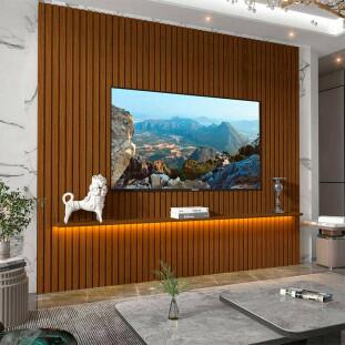 Painel Ripado 230x250 Com LED Para TV 85 Polegadas Nobre Gelius Castanho