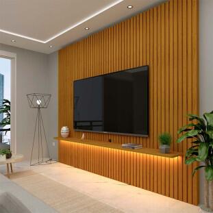 Painel Ripado 230x250 Com LED Para TV 85 Polegadas Nobre Gelius Naturale