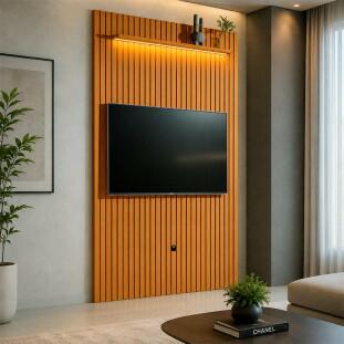 Painel Ripado 140cm Para TV até 55¨ Com LED Arbo 1.4 EDN Cedro